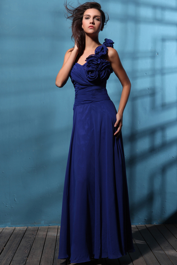 Graceful Royal Blue A-line One Shoulder Evening Dress - Click Image to Close